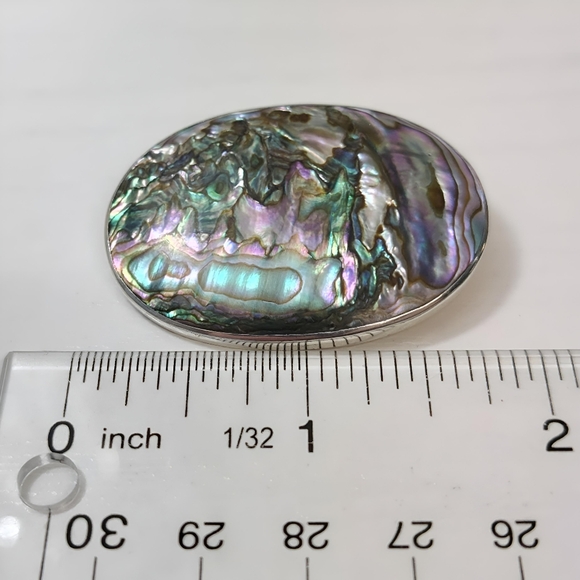 Vintage Alfredo Villasana Taxco Sterling Silver Abalone Shell Oval Brooch Pin - Picture 10 of 11